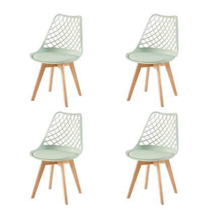 LEYDEN Moderne, door tulpen geïnspireerde eetkamerstoelen met opengewerkte rugleuning - Beukenhouten poten, set van 2/4 - Lichtgrijsblauw/ijsgroen