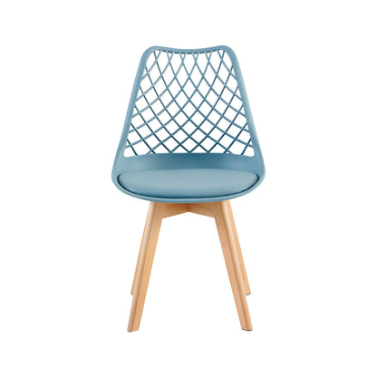 LEYDEN Moderne, door tulpen geïnspireerde eetkamerstoelen met opengewerkte rugleuning - Beukenhouten poten, set van 2/4 - Lichtgrijsblauw/ijsgroen