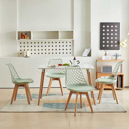 LEYDEN Moderne, door tulpen geïnspireerde eetkamerstoelen met opengewerkte rugleuning - Beukenhouten poten, set van 2/4 - Lichtgrijsblauw/ijsgroen