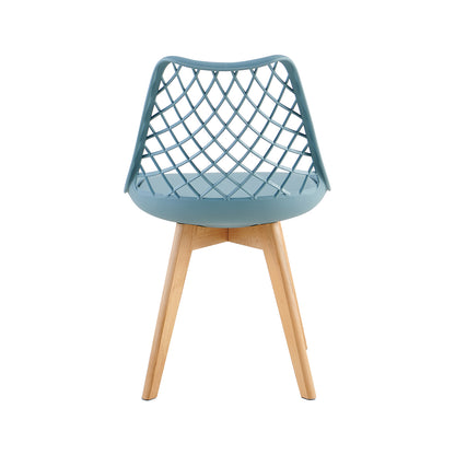 LEYDEN Moderne, door tulpen geïnspireerde eetkamerstoelen met opengewerkte rugleuning - Beukenhouten poten, set van 2/4 - Lichtgrijsblauw/ijsgroen