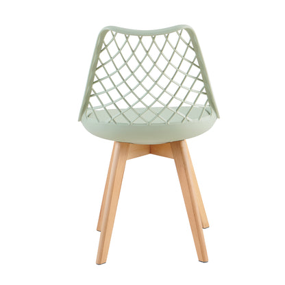 LEYDEN Moderne, door tulpen geïnspireerde eetkamerstoelen met opengewerkte rugleuning - Beukenhouten poten, set van 2/4 - Lichtgrijsblauw/ijsgroen