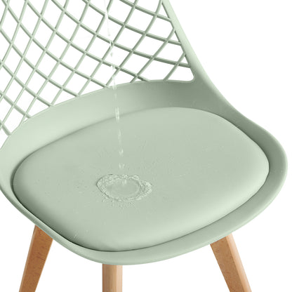 LEYDEN Moderne, door tulpen geïnspireerde eetkamerstoelen met opengewerkte rugleuning - Beukenhouten poten, set van 2/4 - Lichtgrijsblauw/ijsgroen