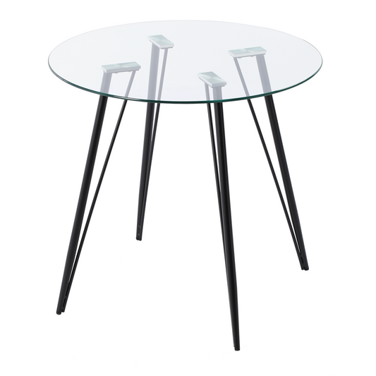 80 cm Ronde Tafel met Glasplaat en Zwarte IJzeren Haarspeldpoten – UDINEGL