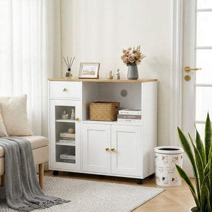 VIDOR Dressoir, keukenkast met magnetronrek - wit