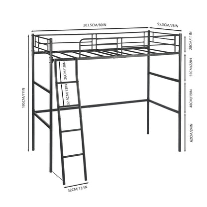Loft Bed Frame van Metaal met Ingebouwde Ladder Zwart - WALDO