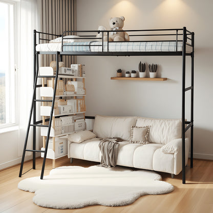 Loft Bed Frame van Metaal met Ingebouwde Ladder Zwart - WALDO