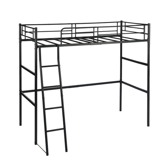 Loft Bed Frame van Metaal met Ingebouwde Ladder Zwart - WALDO