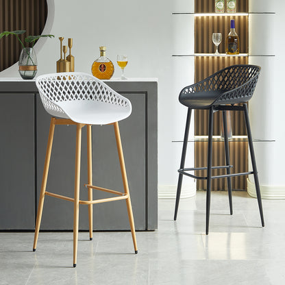 Moderne ijzeren barkruk in industriële stijl Ademende holle rugleuning Set van 4- Zwart/Wit
