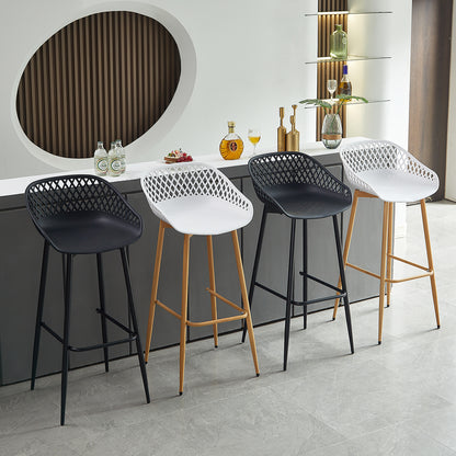 Moderne ijzeren barkruk in industriële stijl Ademende holle rugleuning Set van 4- Zwart/Wit